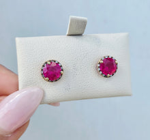 Load image into Gallery viewer, Diamond and Synthetic Ruby Stud Earrings - 14K Yellow Gold