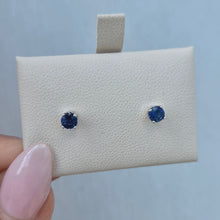 Load image into Gallery viewer, Genuine Sapphire Stud Earrings - 14K White Gold