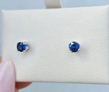 Load image into Gallery viewer, Genuine Sapphire Stud Earrings - 14K White Gold