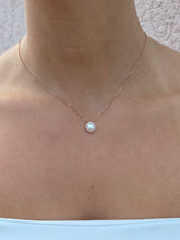 Load image into Gallery viewer, Pearl &amp; Diamond Halo Necklace - 14K Rose Gold