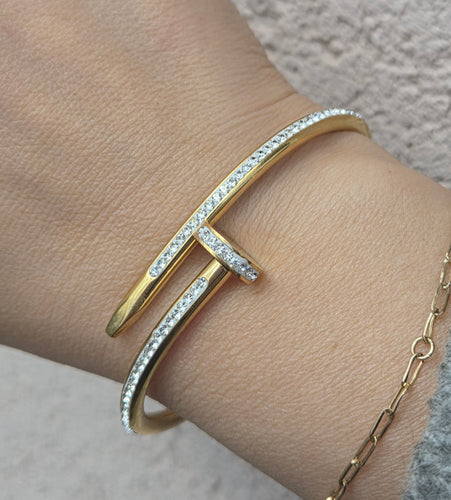 Crystal Nail Bangle - Stainless Steel