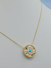 Load image into Gallery viewer, Eye/Hamsa Reversible Turquoise Necklace - 18K Yellow Gold