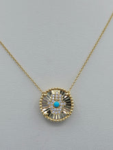 Load image into Gallery viewer, Eye/Hamsa Reversible Turquoise Necklace - 18K Yellow Gold