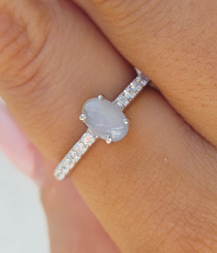 Gray Star Sapphire and Diamond Ring - 18K White Gold