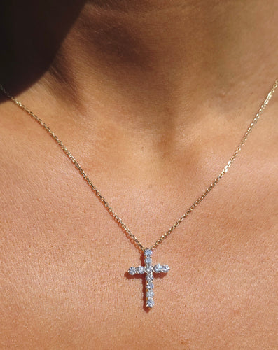 1 Carat Diamond Cross Pendant & Chain Necklace - 14K Yellow Gold