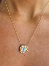 Load image into Gallery viewer, Eye/Hamsa Reversible Turquoise Necklace - 18K Yellow Gold