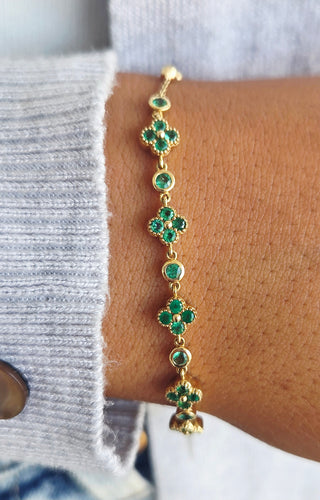 Emerald Flower Bracelet - 18K Yellow Gold