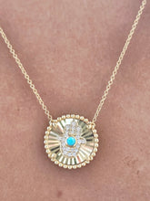 Load image into Gallery viewer, Eye/Hamsa Reversible Turquoise Necklace - 18K Yellow Gold