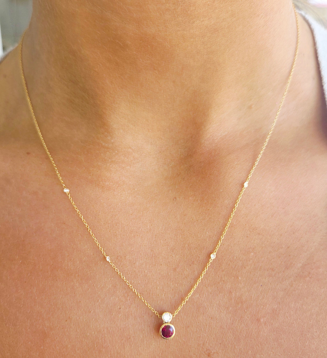 Ruby & Diamond Pendant & Chain Necklace - 18K Yellow Gold