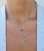 Load image into Gallery viewer, Diamond &amp; Sapphire Snake Pendant-18K White Gold-Hari Jewels