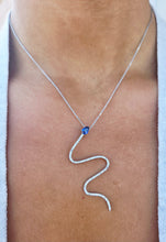Load image into Gallery viewer, Diamond &amp; Sapphire Snake Pendant-18K White Gold-Hari Jewels
