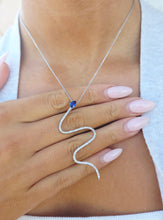 Load image into Gallery viewer, Diamond &amp; Sapphire Snake Pendant-18K White Gold-Hari Jewels