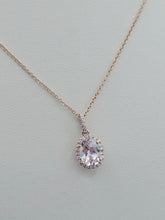 Load image into Gallery viewer, Oval Morganite with Diamond Halo Pendant &amp; Chain Necklace - 14K Rose Gold