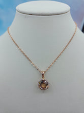 Load image into Gallery viewer, Round Peach Tourmaline with Diamond Halo Pendant &amp; Chain Necklace - 14K Rose Gold
