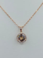Load image into Gallery viewer, Round Peach Tourmaline with Diamond Halo Pendant &amp; Chain Necklace - 14K Rose Gold