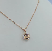 Load image into Gallery viewer, Round Peach Tourmaline with Diamond Halo Pendant &amp; Chain Necklace - 14K Rose Gold