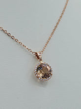 Load image into Gallery viewer, Round Peach Tourmaline with Diamond Halo Pendant &amp; Chain Necklace - 14K Rose Gold