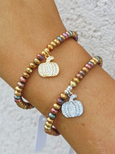 Load image into Gallery viewer, Matte Fall Pumpkin Pave Charm Beaded Bracelet - Elena Michele