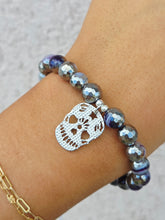 Load image into Gallery viewer, Purple Silver Agate Skull Beaded Bracelet - Elena Michele