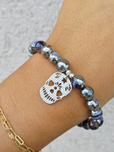 Load image into Gallery viewer, Purple Silver Agate Skull Beaded Bracelet - Elena Michele