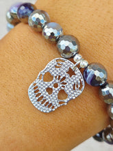 Load image into Gallery viewer, Purple Silver Agate Skull Beaded Bracelet - Elena Michele