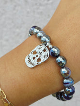 Load image into Gallery viewer, Purple Silver Agate Skull Beaded Bracelet - Elena Michele