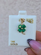 Load image into Gallery viewer, Green CZ Four Leaf Clover Pendant Charm - 14K Yellow Gold