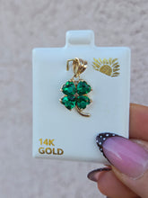 Load image into Gallery viewer, Green CZ Four Leaf Clover Pendant Charm - 14K Yellow Gold