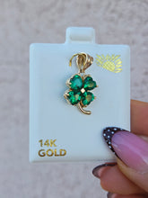 Load image into Gallery viewer, Green CZ Four Leaf Clover Pendant Charm - 14K Yellow Gold