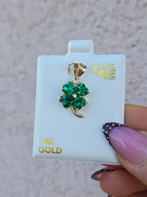 Load image into Gallery viewer, Green CZ Four Leaf Clover Pendant Charm - 14K Yellow Gold