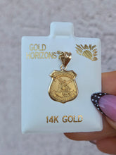 Load image into Gallery viewer, Saint Michael Badge Religious Medal Pendant Charm - 14K Yellow Gold