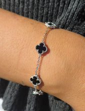 Load image into Gallery viewer, Black Mini Clover Station Bracelet - Sterling Silver
