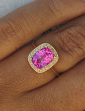 Load image into Gallery viewer, Pink Corundum w/Diamond Halo Ring - 14K Yellow Gold