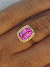 Load image into Gallery viewer, Pink Corundum w/Diamond Halo Ring - 14K Yellow Gold