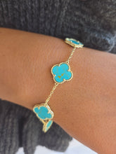 Load image into Gallery viewer, Turquoise Clover Bracelet - Gold Plated