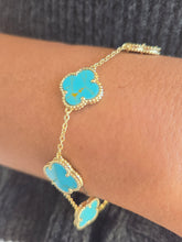 Load image into Gallery viewer, Turquoise Clover Bracelet - Gold Plated