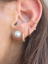 Load image into Gallery viewer, Pearl Diamond Halo Studs - 14K Yellow Gold