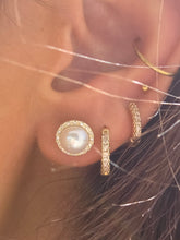 Load image into Gallery viewer, Pearl Diamond Halo Studs - 14K Yellow Gold