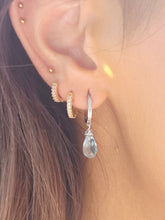 Load image into Gallery viewer, Blue Topaz &amp; Diamond Huggie Hoop Earrings - 14K White Gold