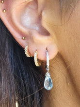 Load image into Gallery viewer, Blue Topaz &amp; Diamond Huggie Hoop Earrings - 14K White Gold
