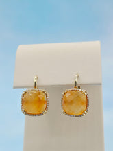 Load image into Gallery viewer, Carnelian w/Diamond Halo Leverback Earrings - 14K Yellow Gold