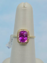 Load image into Gallery viewer, Pink Corundum w/Diamond Halo Ring - 14K Yellow Gold