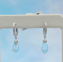 Load image into Gallery viewer, Blue Topaz &amp; Diamond Huggie Hoop Earrings - 14K White Gold