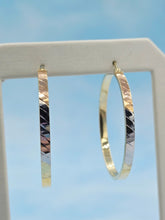 Load image into Gallery viewer, Tri Color Gold Hoop Earrings (Large) - 14K Yellow Gold