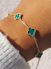 Load image into Gallery viewer, Malachite Clover Bracelet - Gold Plated Sterling Silver