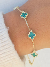 Load image into Gallery viewer, Malachite Clover Bracelet - Gold Plated Sterling Silver