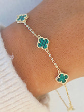 Load image into Gallery viewer, Malachite Clover Bracelet - Gold Plated Sterling Silver