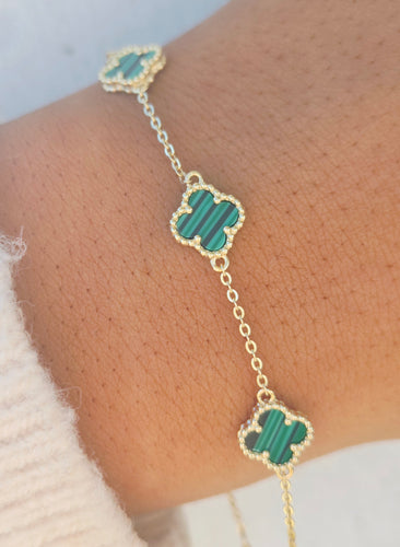 Malachite Clover Bracelet - Gold Plated Sterling Silver