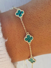 Load image into Gallery viewer, Malachite Clover Bracelet - Gold Plated Sterling Silver