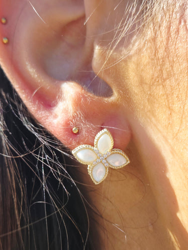 White Mother of Pearl Floral Earrings - Gold Plated Sterling Silver